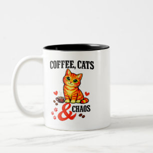 Caneca De Café Em Dois Tons Presentes Café Gatos Caos - Gatinho Atarracado