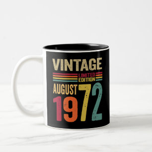 Caneca De Café Em Dois Tons Presentes de 50 anos Vintage agosto de 1972 - 50º 
