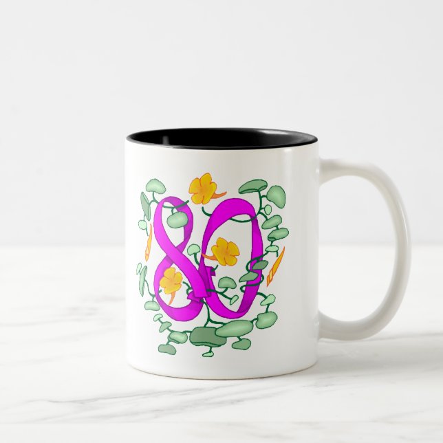 Caneca De Café Em Dois Tons Presentes de aniversário florais do 80 (Direita)