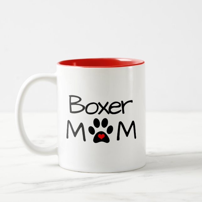 Caneca De Café Em Dois Tons Presentes de Cão, Mãe Boxer (Esquerda)