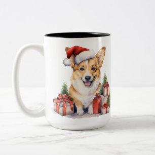 CANECA DE CAFÉ EM DOIS TONS PRESENTES DE CORGIS DE NATAL ADORÁVEL
