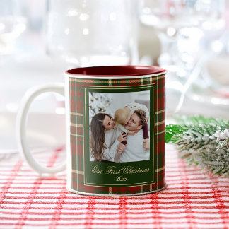 Caneca De Café Em Dois Tons Presentes de foto de Natal vermelho verde xadrez e