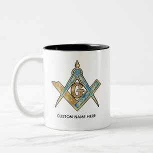 Caneca De Café Em Dois Tons Presentes de Freemason Exclusivos   Dourado Compas