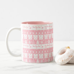 Caneca De Café Em Dois Tons Presentes de inverno de Natal Rosa e Bonito