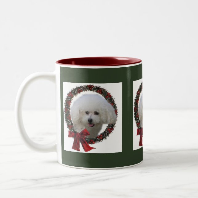 Caneca De Café Em Dois Tons Presentes de Natal Bichon Frise (Esquerda)