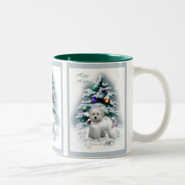 Caneca De Café Em Dois Tons Presentes de Natal Bichon Frise (Direita)