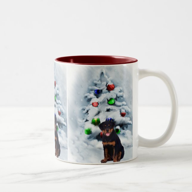Caneca De Café Em Dois Tons Presentes de Natal Rottweiler (Direita)