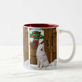 Caneca De Café Em Dois Tons Presentes de Natal Samoyed