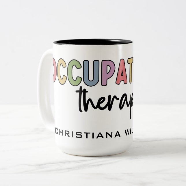 Caneca De Café Em Dois Tons Presentes de OT Terapêutica Ocupacional Personaliz (Frente Esquerda)