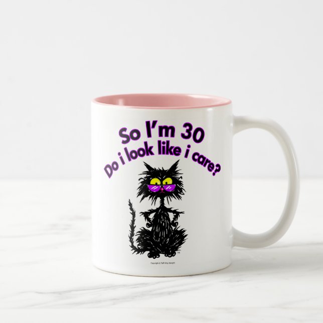 Caneca De Café Em Dois Tons Presentes do gato do aniversário de 30 anos (Direita)