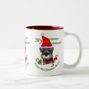 Caneca De Café Em Dois Tons Presentes do Natal do Schnauzer diminuto