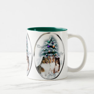 Caneca De Café Em Dois Tons Presentes do Natal do Sheepdog de Shetland