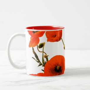 Caneca De Café Em Dois Tons Presentes Florais de Aquarela com Flores de Papoul