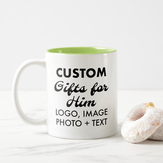 Caneca De Café Em Dois Tons Presentes personalizados para ele Verde limão 11oz (Com Donut)