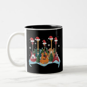 Caneca De Café Em Dois Tons Presépio Natalino Retro Divertido de Guitarra Fest