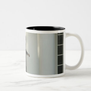 Caneca De Café Em Dois Tons Presidente Barack em profunda reflexão enquanto ca