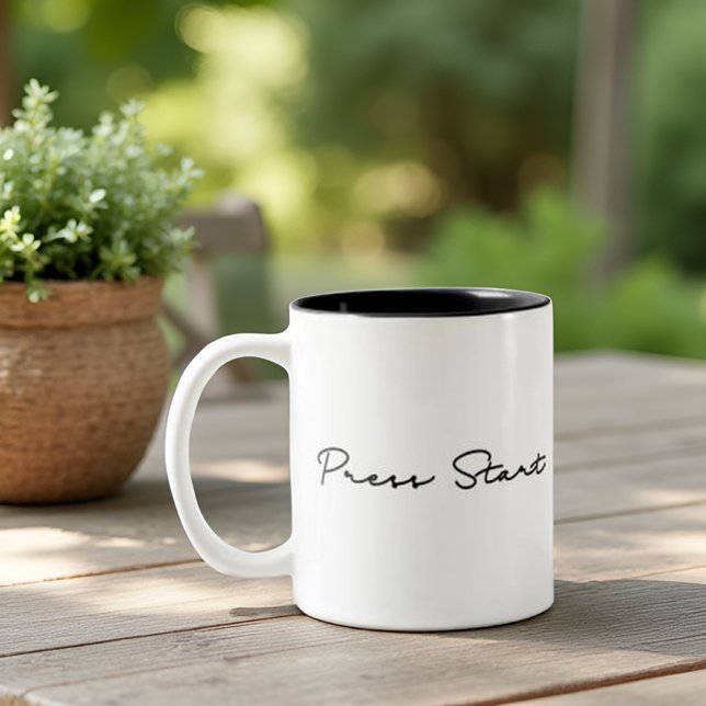 Caneca De Café Em Dois Tons Pressione Iniciar Jogos Retro (Criador carregado)