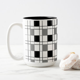 Caneca De Café Em Dois Tons Preto Branco Cinza Xadrez