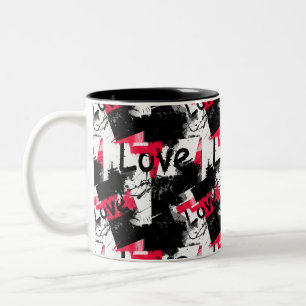 Caneca De Café Em Dois Tons Preto e branco com padrão de amor de manchas verme