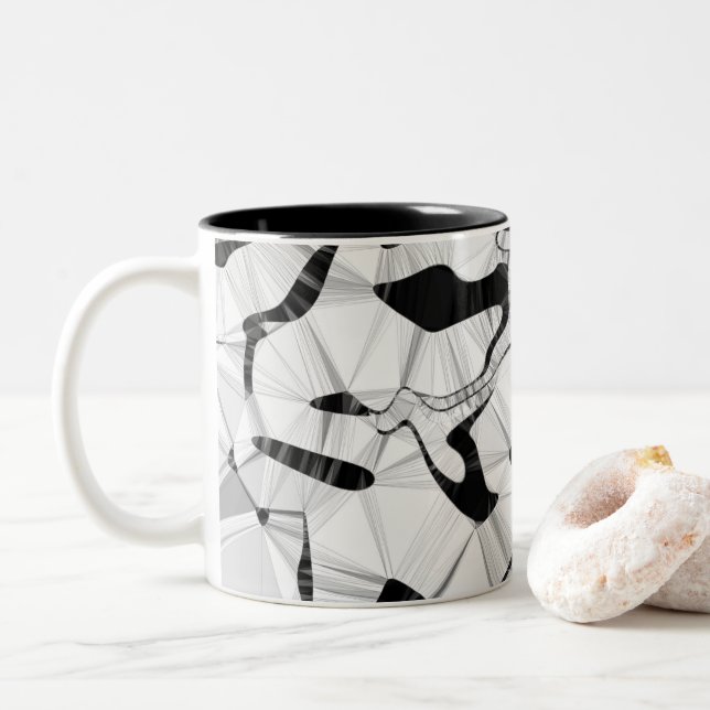 Caneca De Café Em Dois Tons Preto e branco em movimento 2 caneca de tonalidade (Com Donut)
