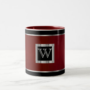 Caneca De Café Em Dois Tons Preto e prata do monograma no marrom da escova