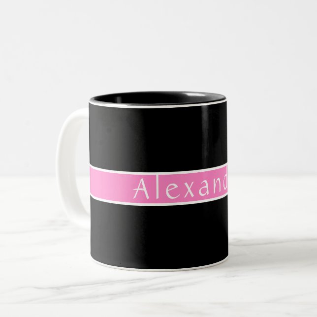 Caneca De Café Em Dois Tons Preto e Rosa Personalizado (Frente Esquerda)