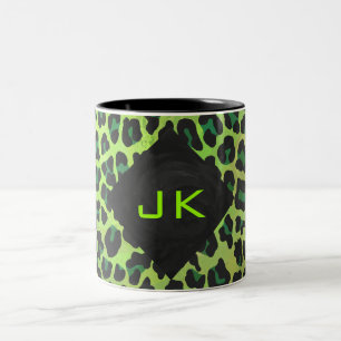 Caneca De Café Em Dois Tons Preto-leopardo e Verde com Monograma