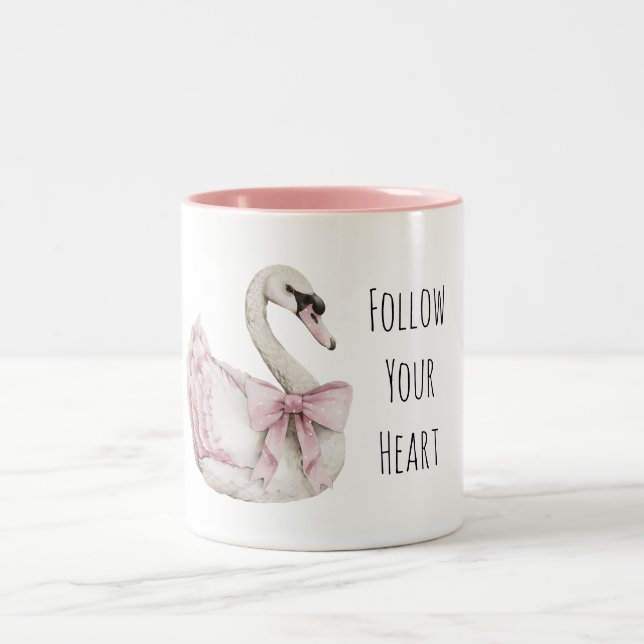 Caneca De Café Em Dois Tons Pretty Swan Pink Bow (Centro)