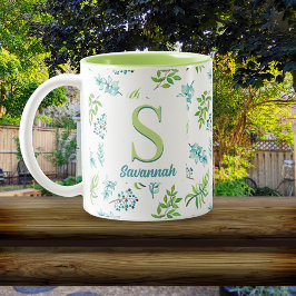 Caneca De Café Em Dois Tons Pretty Watercolor Floral Garden Personalized