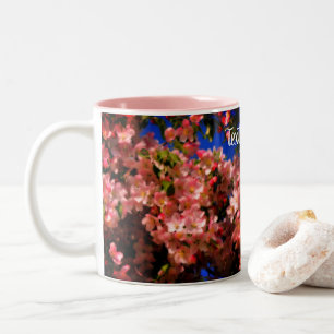 Caneca De Café Em Dois Tons Primavera cor-de-rosa Brilha Arte Floral Personali