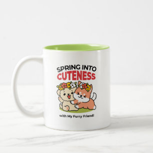 Caneca De Café Em Dois Tons Primavera dentro da cutena - Ilustração Adorável d