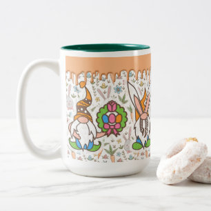 Caneca De Café Em Dois Tons Primavera dos Gnomos Coelhinhos da Páscoa