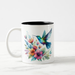 Caneca De Café Em Dois Tons Primavera Floral Hummingbird