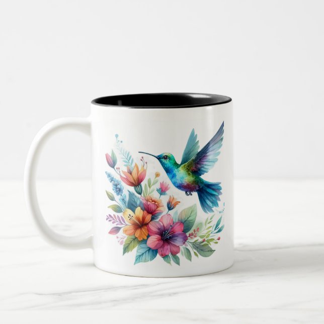 Caneca De Café Em Dois Tons Primavera Floral Hummingbird (Esquerda)