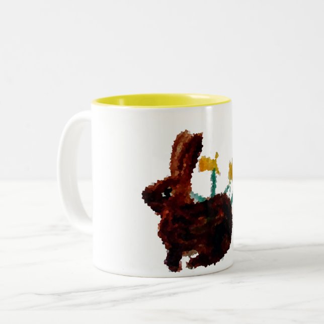 Caneca De Café Em Dois Tons Primavera Rabbit Daffodils (Frente Esquerda)