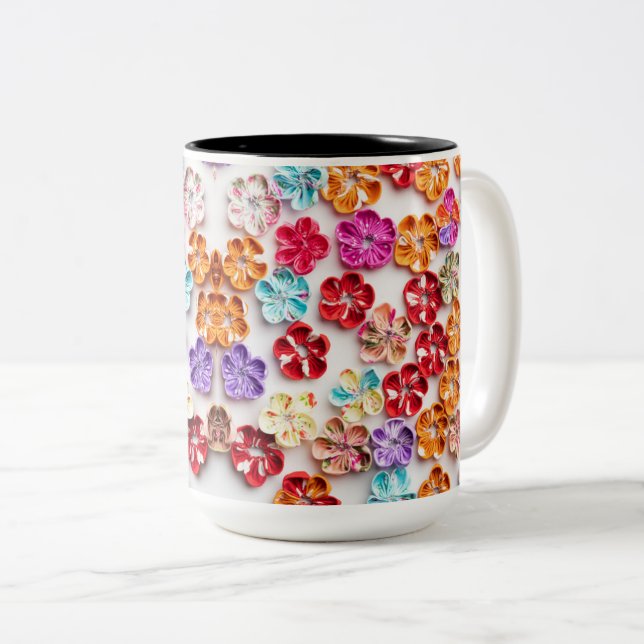 Caneca De Café Em Dois Tons Primavera tecido com costura manual Flores multico (Frente Esquerda)