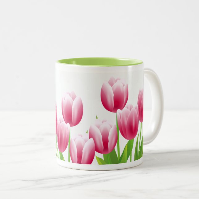 Caneca De Café Em Dois Tons Primavera Tulips Páscoa Presente (Frente Esquerda)