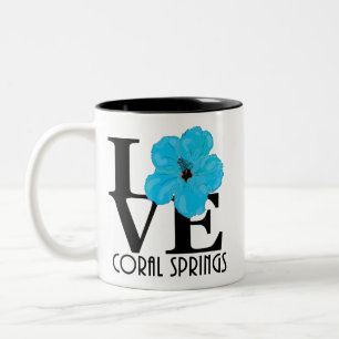 Caneca De Café Em Dois Tons PRIMAVERAS de coral AMOR Hibiscus azul 11oz