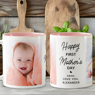 Caneca De Café Em Dois Tons Primeiro Dia de as mães Personalizado 2 Rosa Fotog