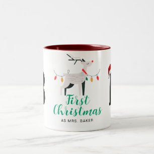 Caneca De Café Em Dois Tons Primeiro Natal Como Nome Monograma Da Família