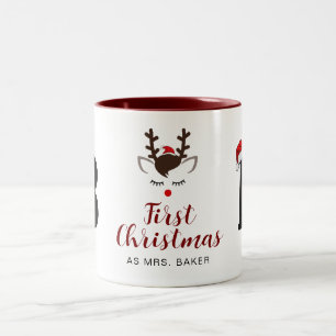 Caneca De Café Em Dois Tons Primeiro Natal Como Nome Monograma Da Família