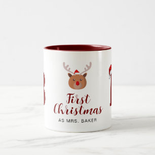 Caneca De Café Em Dois Tons Primeiro Natal Como Nome Monograma Da Família