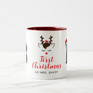 Caneca De Café Em Dois Tons Primeiro Natal Como Nome Monograma Da Família