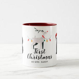 Caneca De Café Em Dois Tons Primeiro Natal Como Nome Monograma Da Família