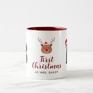 Caneca De Café Em Dois Tons Primeiro Natal Como Nome Monograma Da Família