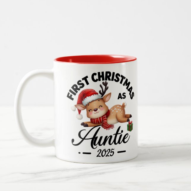 Caneca De Café Em Dois Tons primeiro natal como titia 2025 design bonitinho (Esquerda)