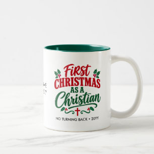 Caneca De Café Em Dois Tons PRIMEIRO NATAL Novo Crente Cristão