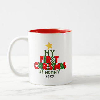 Caneca De Café Em Dois Tons Primeiro Natal Vermelho e Verde para Personalizado