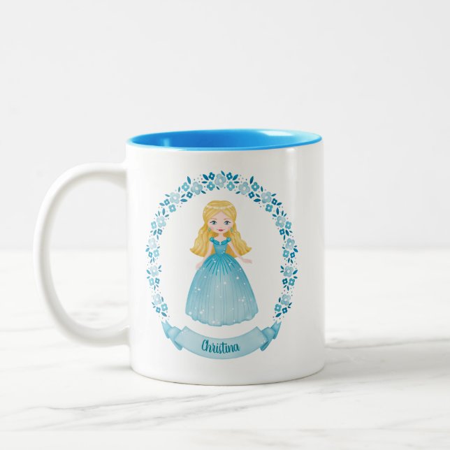 Caneca De Café Em Dois Tons Princesa azul-branca personalizada (Esquerda)