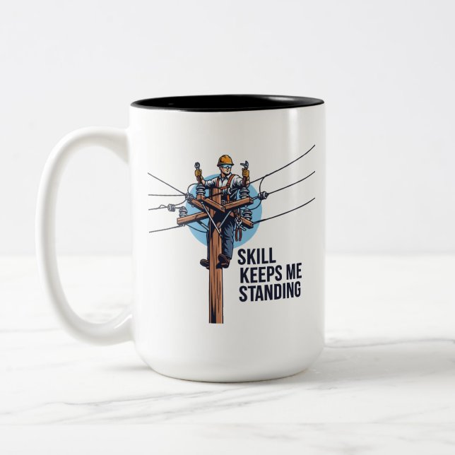 Caneca De Café Em Dois Tons Professional Lineman Illustration (Esquerda)